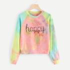 Romwe Letter Print Tie Dye Sweatshirt