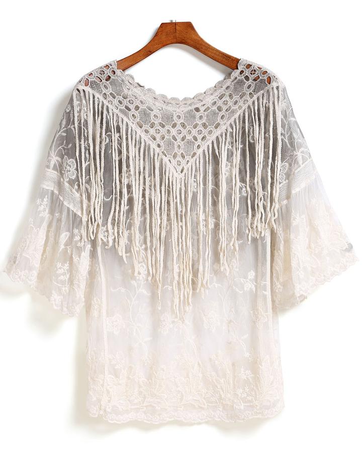 Romwe With Tassel Embroidered Top