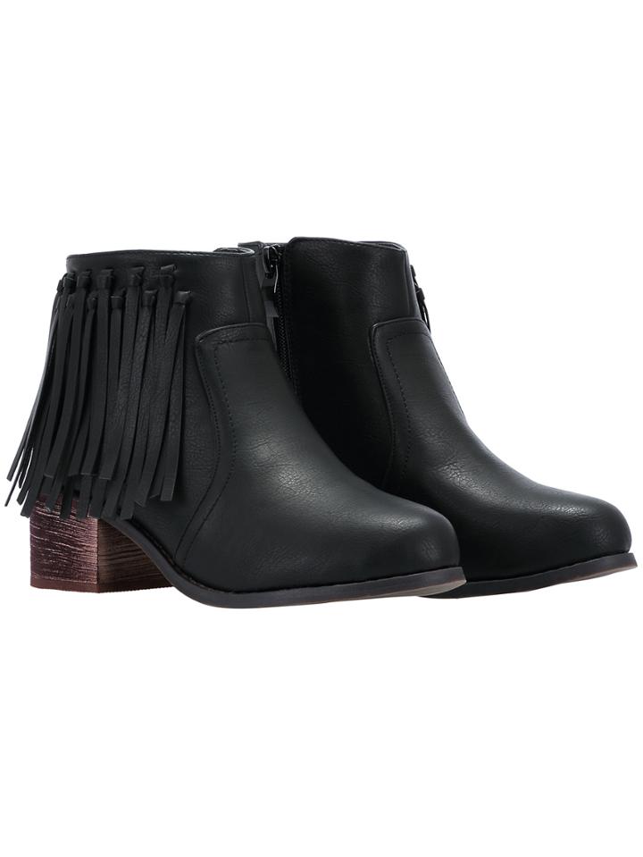 Romwe Black Zipper Tassel Pu Boots