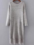 Romwe Grey Drop Shoulder Fringe Hem Knit Dress