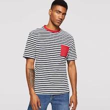 Romwe Men Contrast Pocket Ringer Neck Striped Tee