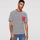 Romwe Men Contrast Pocket Ringer Neck Striped Tee