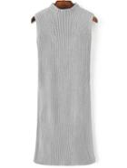 Romwe Grey Mock Neck Sleeveless Side Slit Knit Dress
