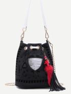 Romwe Black Embroidered Bohemian Bucket Bag With Convertible Strap