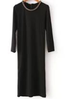 Romwe Black Long Dress With Chain Collar