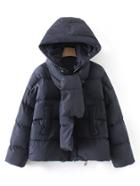 Romwe Short Padded Coat With Matching Scarf