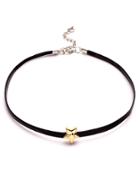 Romwe Black Faux Leather Metal Star Choker Necklace