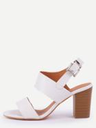 Romwe Wide Strap Stacked Heel Sandals - White