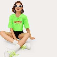 Romwe Neon Green Letter Print Tee
