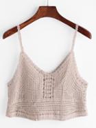 Romwe Apricot Crochet Hollow Out Crop Cami Top