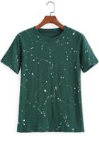 Romwe Green Short Sleeve Paint Print Loose T-shirt