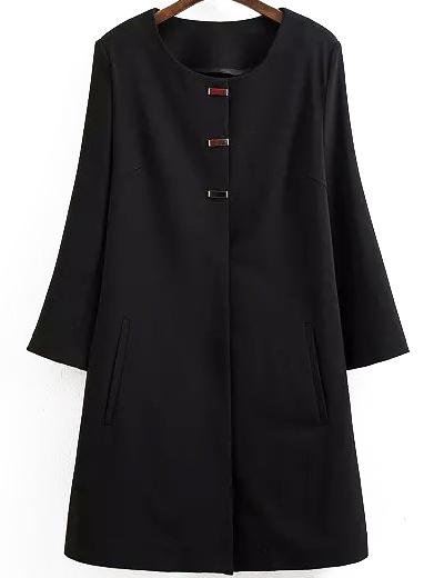 Romwe With Buttons Long Black Coat