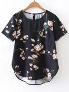 Romwe Short Sleeve Floral High Low Blouse