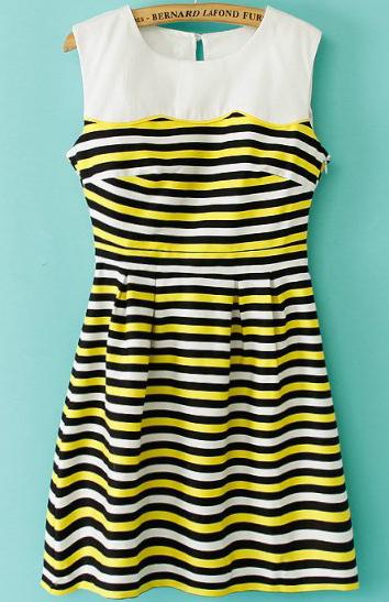 Romwe Sleeveless Striped With Zipper Dress