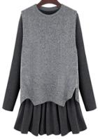 Romwe Grey Long Sleeve Flouncing Two Pieces Dress