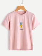 Romwe Plant Embroidered Cute Tee