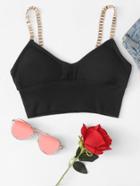 Romwe Metal Strap Crop Ribbed Top