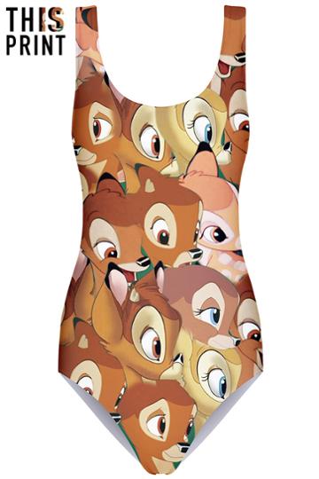 Romwe This Is Print Sika Deer Print Swimsuit
