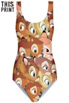 Romwe This Is Print Sika Deer Print Swimsuit