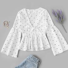 Romwe Polka Dot Flounce Sleeve Blouse