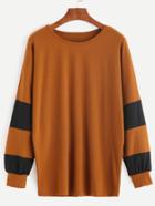 Romwe Khaki Contrast Round Neck Long Sleeve Sweatshirt