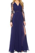 Romwe V Neck Sheer Lace Pleated Chiffon Dress