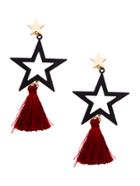 Romwe Black Star Red Tassel Hollow Out Drop Earrings