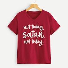 Romwe V-neck Letter Print Tee