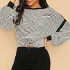 Romwe Twist Front Striped Pullover