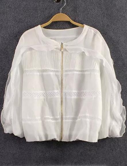 Romwe With Zipper Ruffle Hollow White Coat
