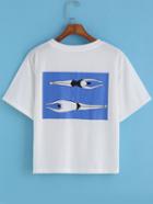 Romwe Round Neck Swim Print Crop T-shirt