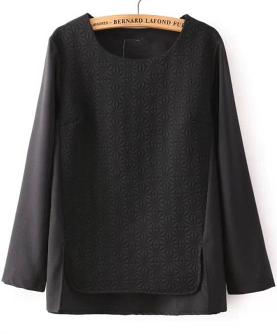 Romwe Dipped Hem Chiffon Black Blouse