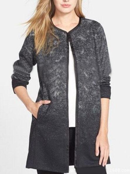 Romwe Round Neck Ombre Pockets Coat