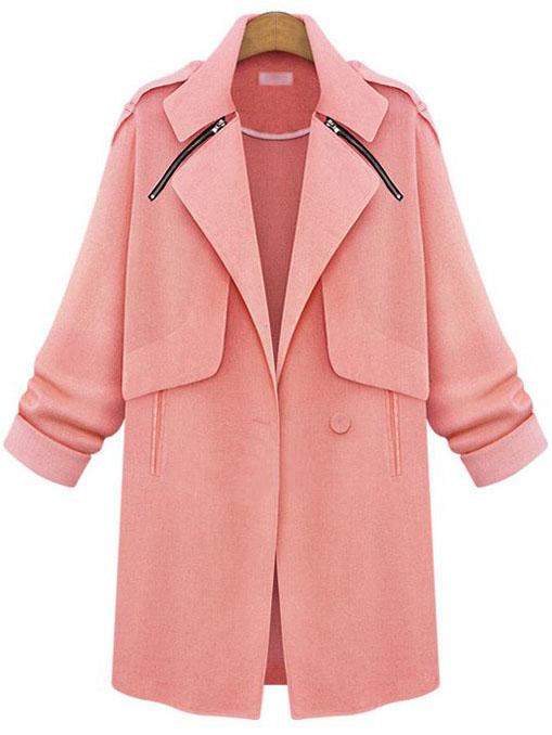 Romwe Lapel With Zipper Single Button Coat