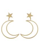 Romwe Gold Simple Star Moon Long Earrings
