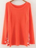 Romwe Orange Button Detail Raglan Sleeve Sweater