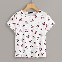 Romwe Cherry Print Round Neck Tee