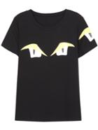Romwe Eyes Print Loose Black T-shirt