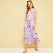 Romwe Floral Print Split Hem Cami Dress