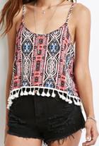 Romwe Spaghetti Strap With Tassel Abstract Print Cami Top
