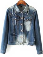 Romwe Lapel Ripped Single Breasted Denim Coat