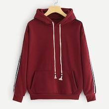 Romwe Tape Panel Drawstring Hoodie