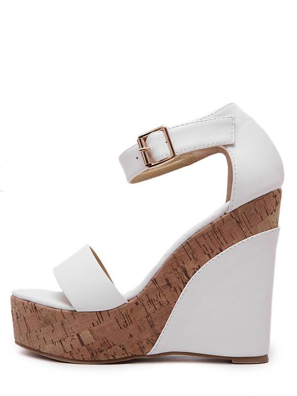 Romwe White Peep Toe Ankle Stap Wedge Sandals