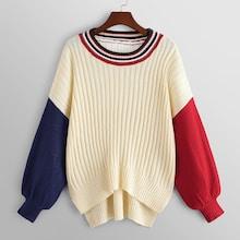 Romwe Striped Neck Stepped Hem Sweater