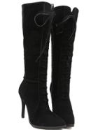 Romwe Black Lace Up Stiletto High Heeled Boots