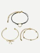 Romwe Bow & Heart Detail Bracelet Set 3pcs