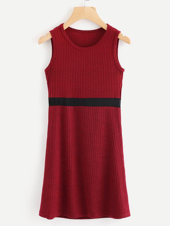Romwe Contrast Panel Waist Tank Dress