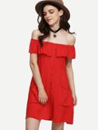Romwe Red Off The Shoulder Ruffle Dress