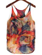 Romwe Dip Hem Ink Print Chiffon Tank Top