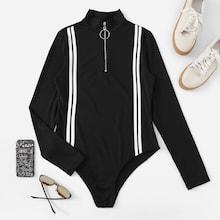 Romwe Striped Half Placket Romper